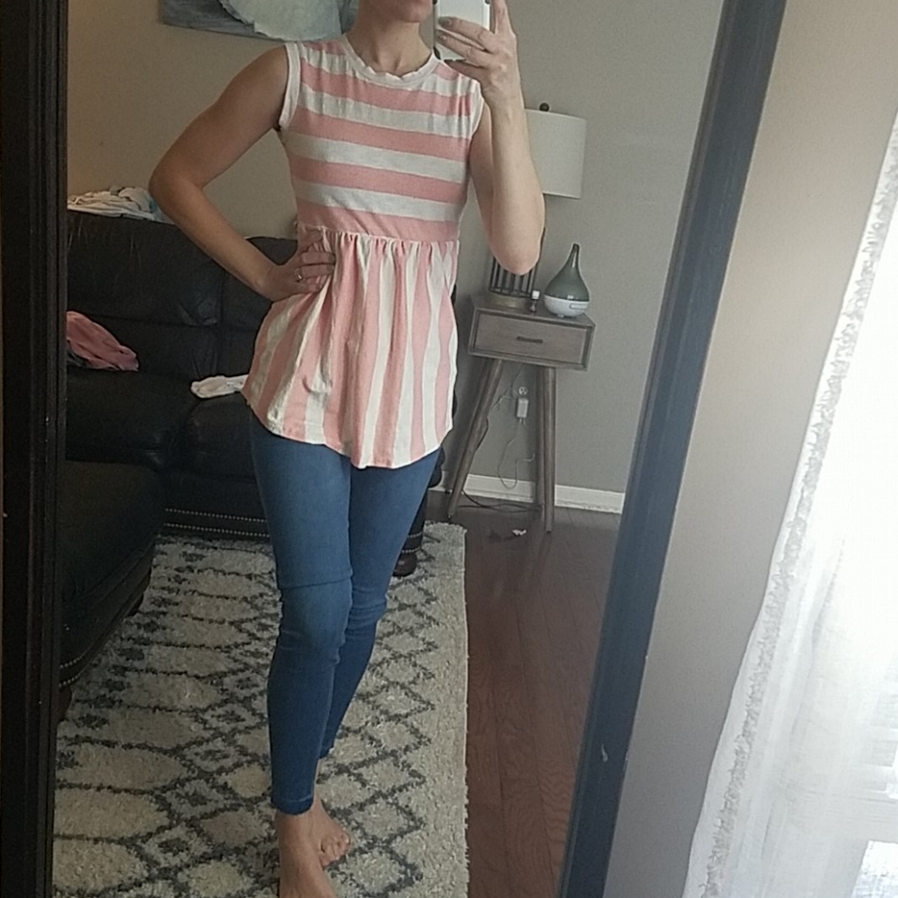 Pink and white stripe babydoll tank